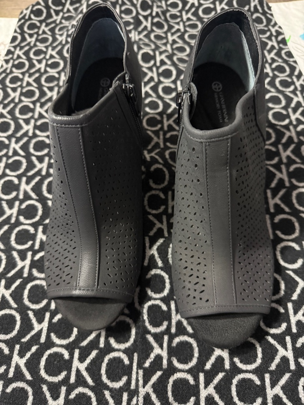 Comfortiva Black Perforated Peep-Toe Booties